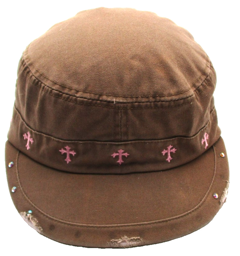 M&F Western Hat Cap Strap Back Womens Adjustable Brown Cross Rhinestone Army